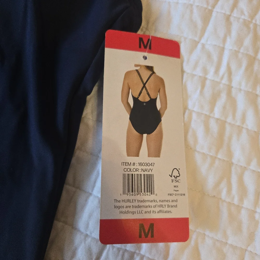 Hurley Women Medium One Piece Bikini Navy Blue New 022025 - Picture 5 of 7